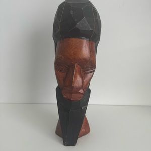 Vintage Carved Wood Rasta Man Bust Statue Jamaican Head African Tribal Folk Art